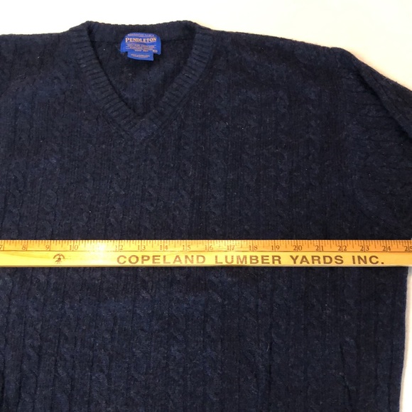 Pendleton Lambswool Cable V neck Navy Blue Long Sleeve Winter Sweater XL Mens - Picture 4 of 6